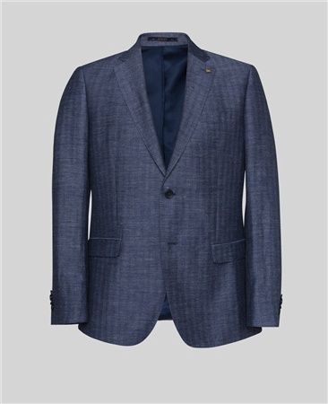 Clady Tweed Linen Jacket - Navy Herringbone