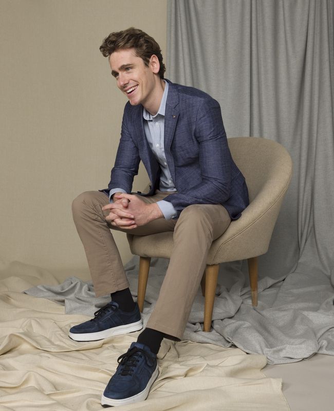 Clady Tweed Linen Jacket - Navy Herringbone