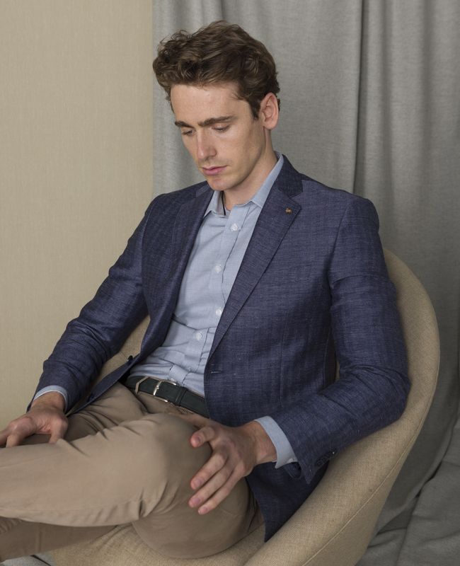 Clady Tweed Linen Jacket - Navy Herringbone