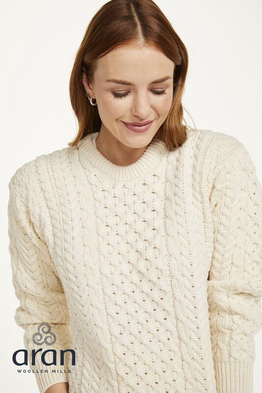 Ladies Traditional Aran Sweater - Winter White