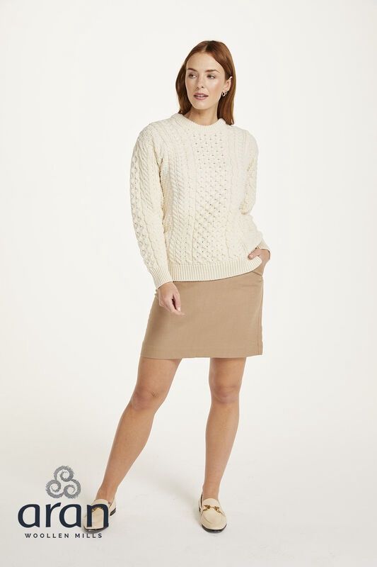 Ladies Traditional Aran Sweater - Winter White