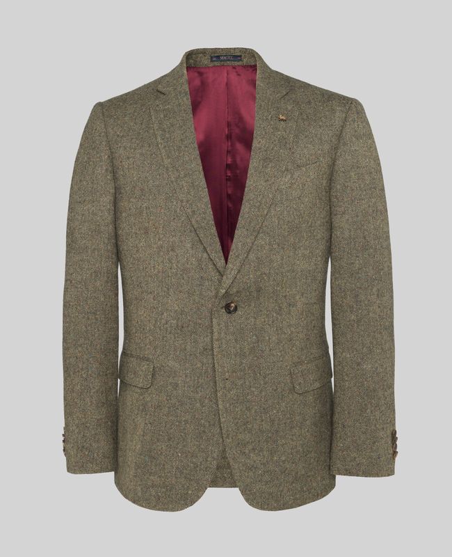 Liffey Handwoven Donegal Tweed Jacket in Green Salt &amp; Pepper