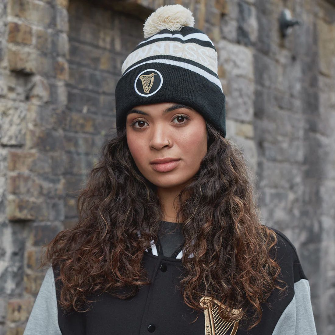 Guinness Black and White Pom Pom Beanie