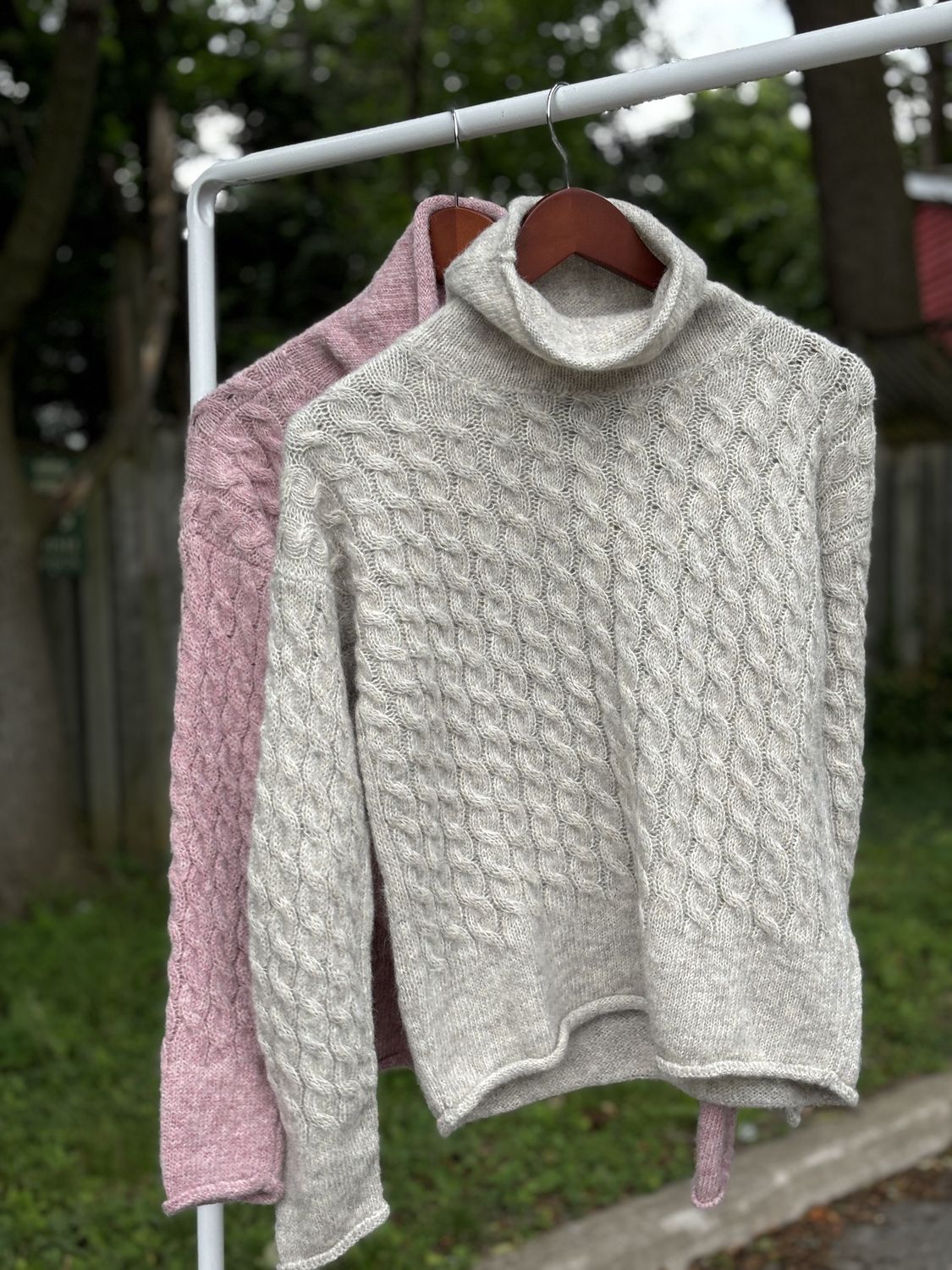 Cable Knit Funnel Neck - Cloud