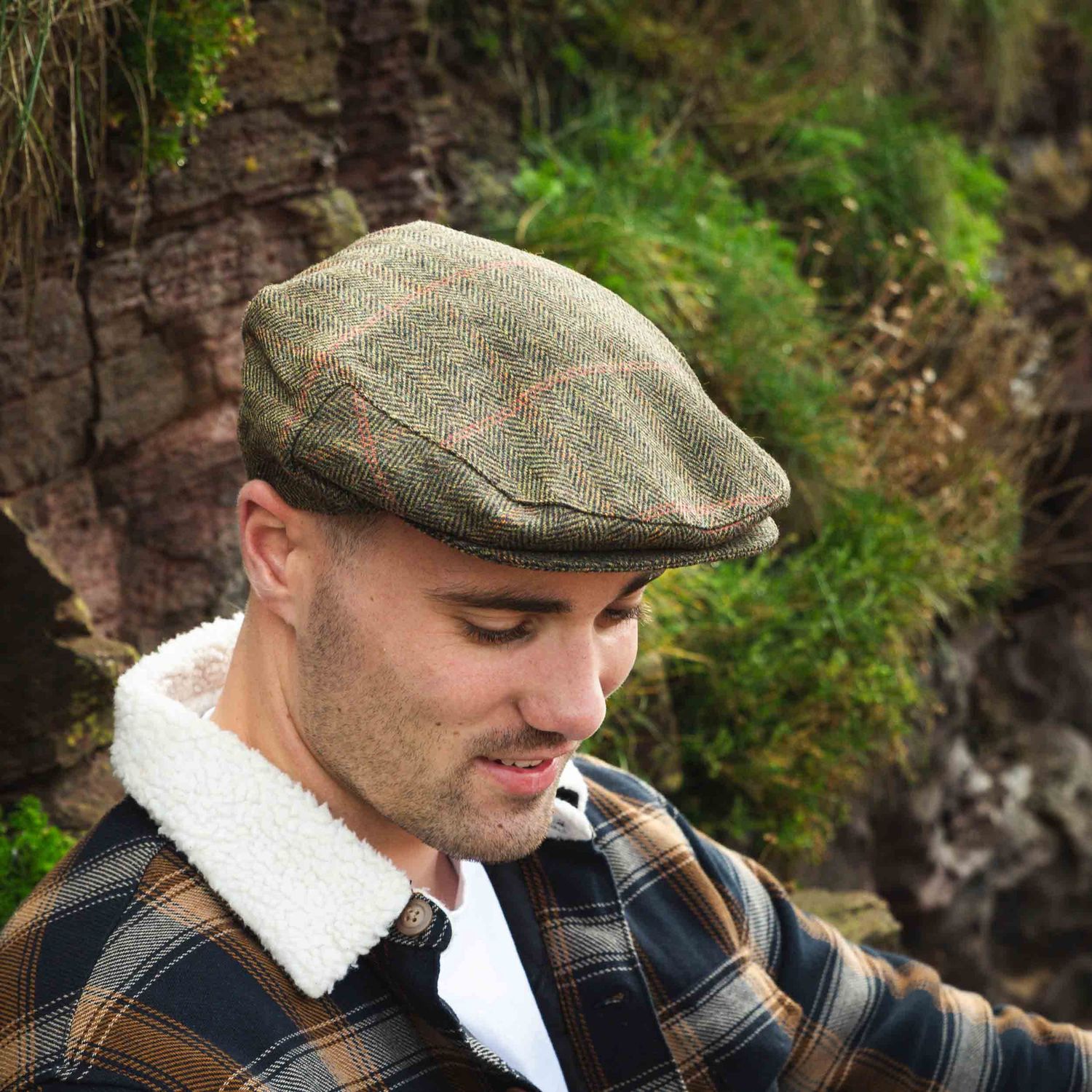 Irish Tweed Cap Rust Dark Brown Orange Overcheck