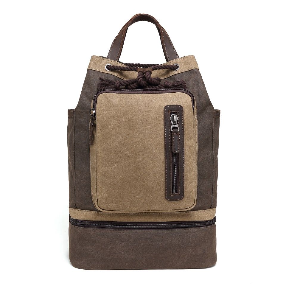 Multifunctional Waxed Canvas Backpack - Brown