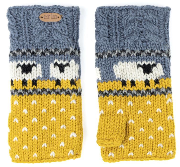 Aran Sheep Cable Handwarmer - Yellow/Blue