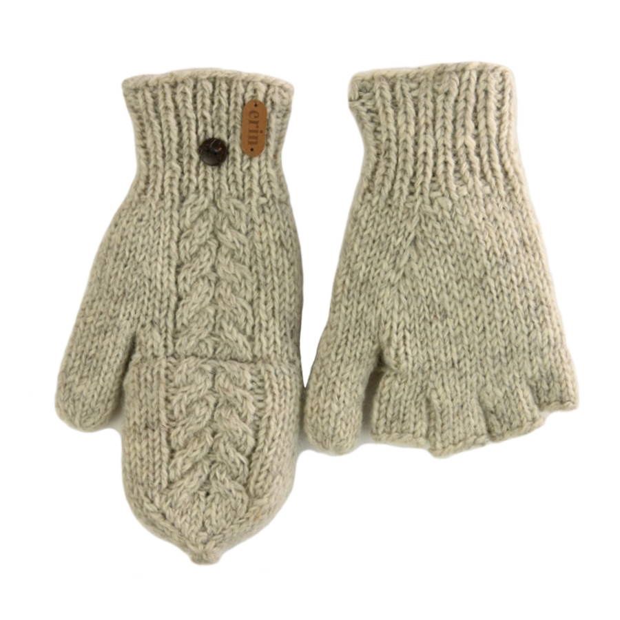 Aran Cable Hunter Gloves, Colour: Oatmeal