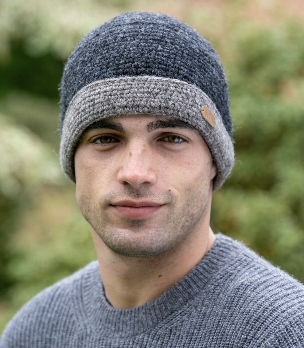 Crochet Turn Up Hat - Charcoal
