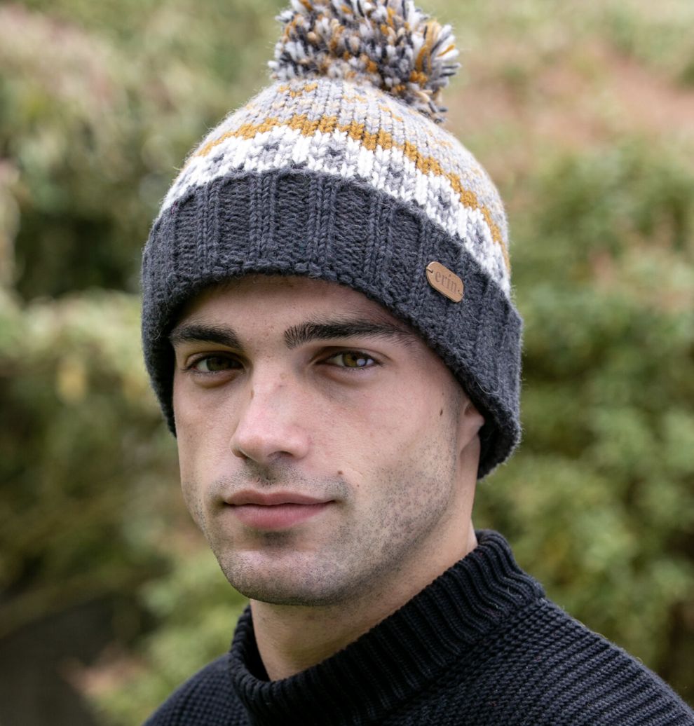 Bobble Hat Turnup - Grey/Caramel