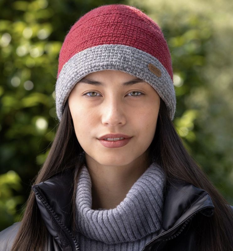 Crochet Turn Up Hat - Red