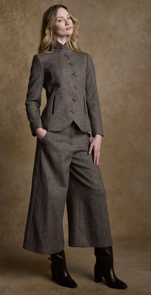 Enya Tweed Culottes - Light Tan Herringbone