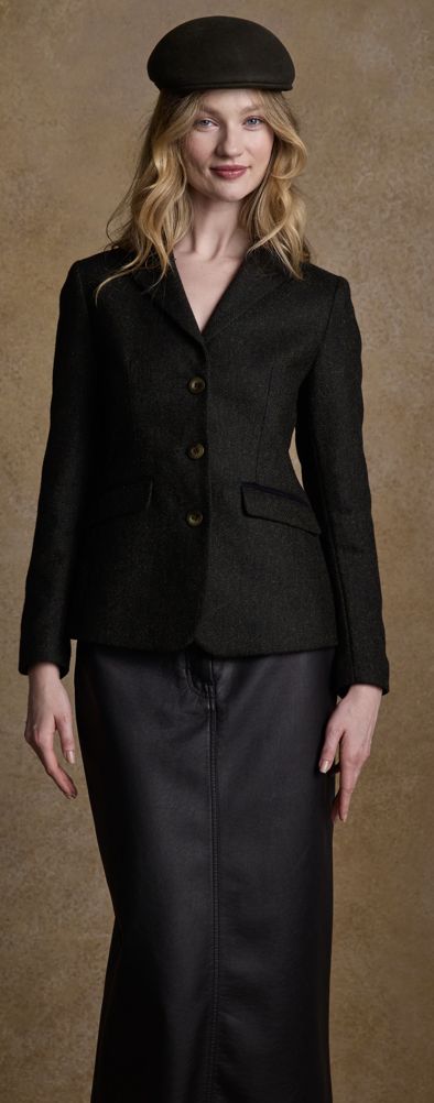 Tara Tweed Hacking Jacket - Deep Green Herringbone