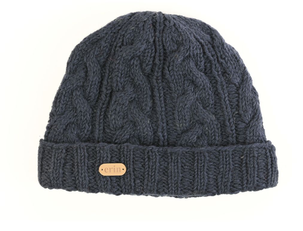 Aran Cable Turnup Hats, Colour: Navy