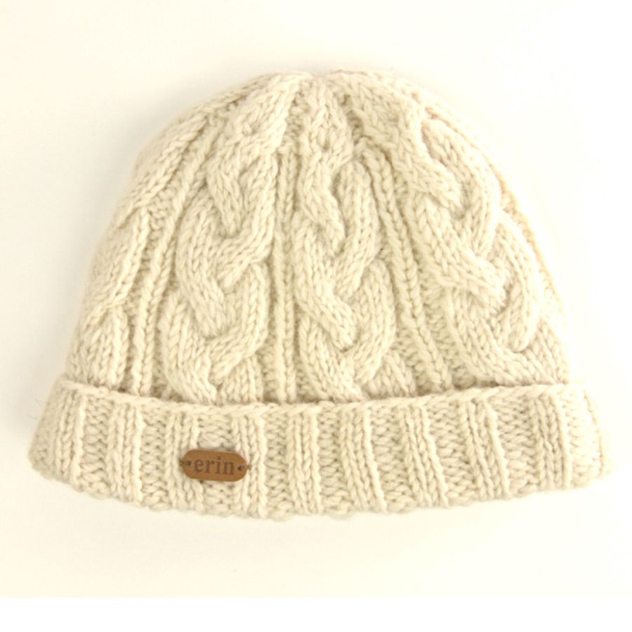 Aran Cable Turnup Hats, Colour: Natural