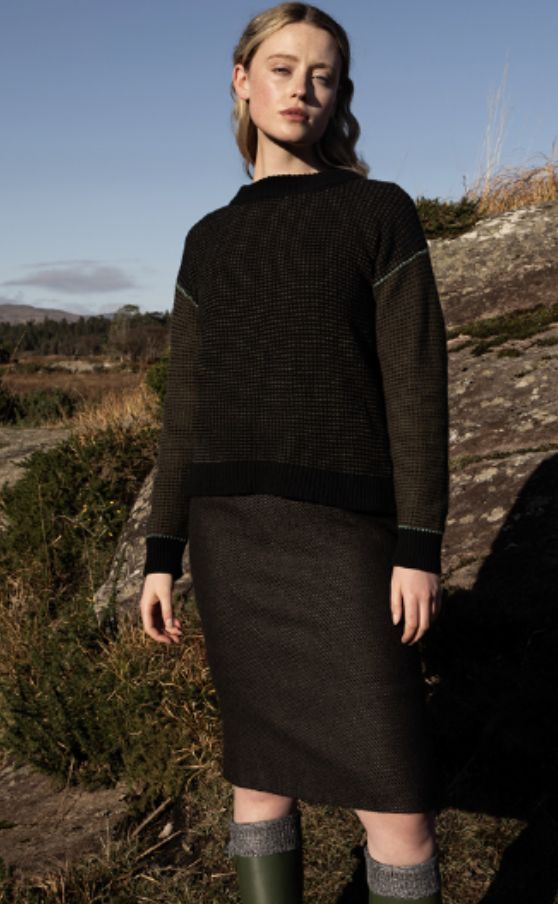 Birds Eye Stitch Crew Neck - Black Olive