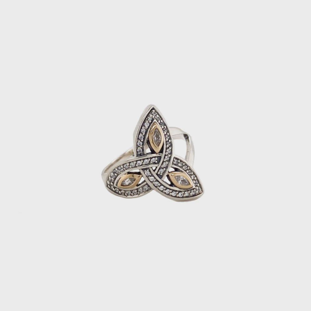 10k Gold + Sterling Silver Trinity Ring w/ cubic zirconia