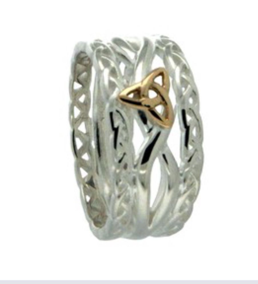 Sterling Silver 10K Gold Trinity Knot Thick Ring