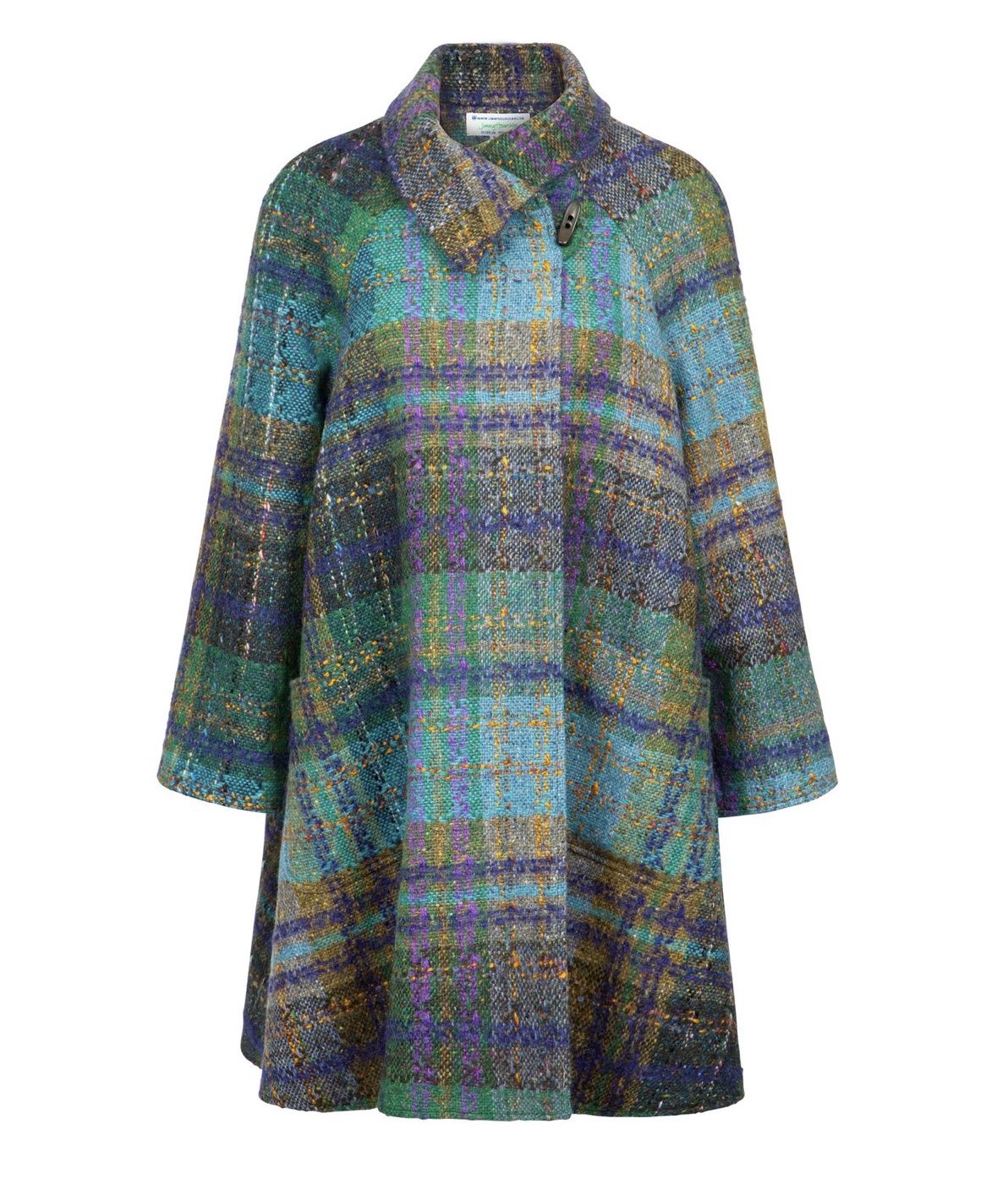 Handwoven Donegal Tweed Swing Coat - Blue Green, Colour: BLUE GREEN, Size: XS