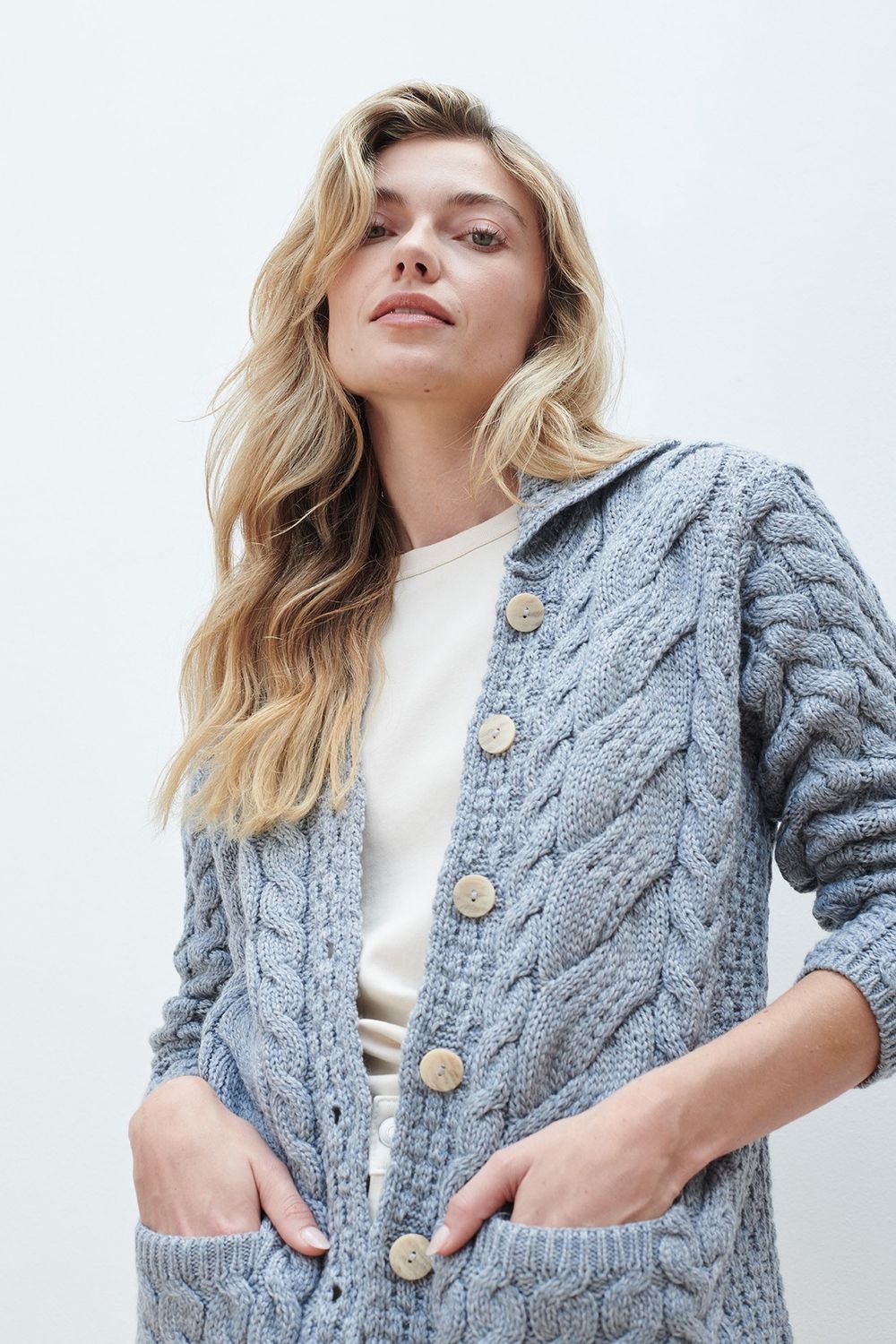 Supersoft Merino Button Cable Cardigan - Grey