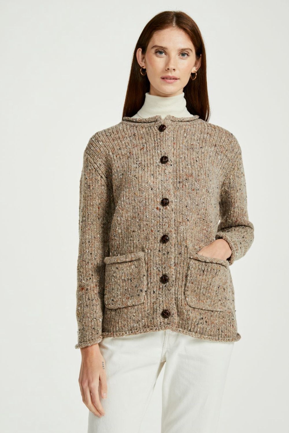 Ladies Donegal Tweed Cardigan - Light Honey
