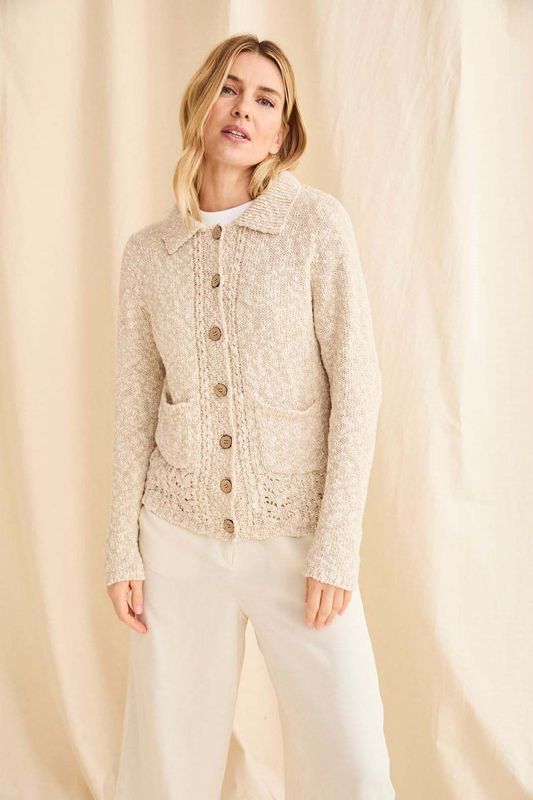 Cotton Linen Cardigan with Pattern - Warm Oatmeal