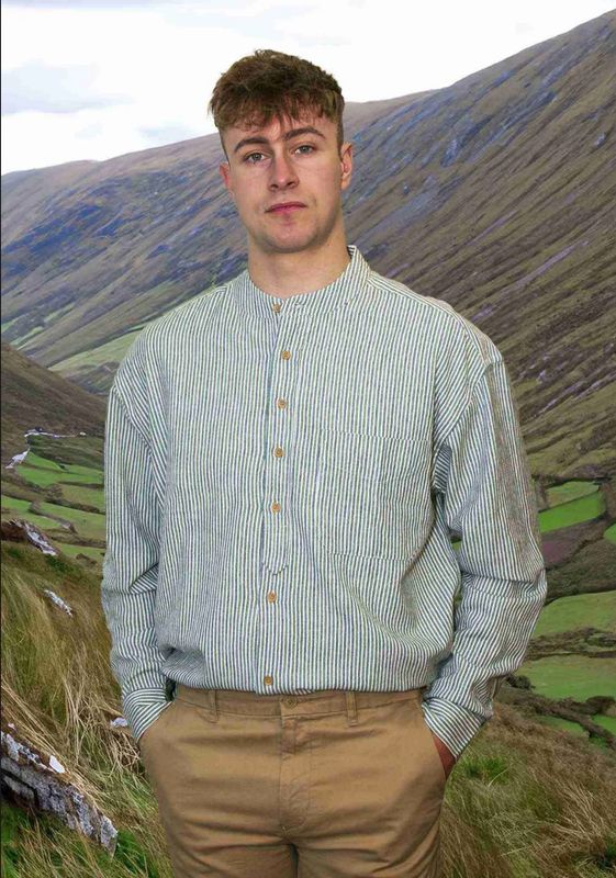 Linen Grandfather Shirt-White/Blue/Green