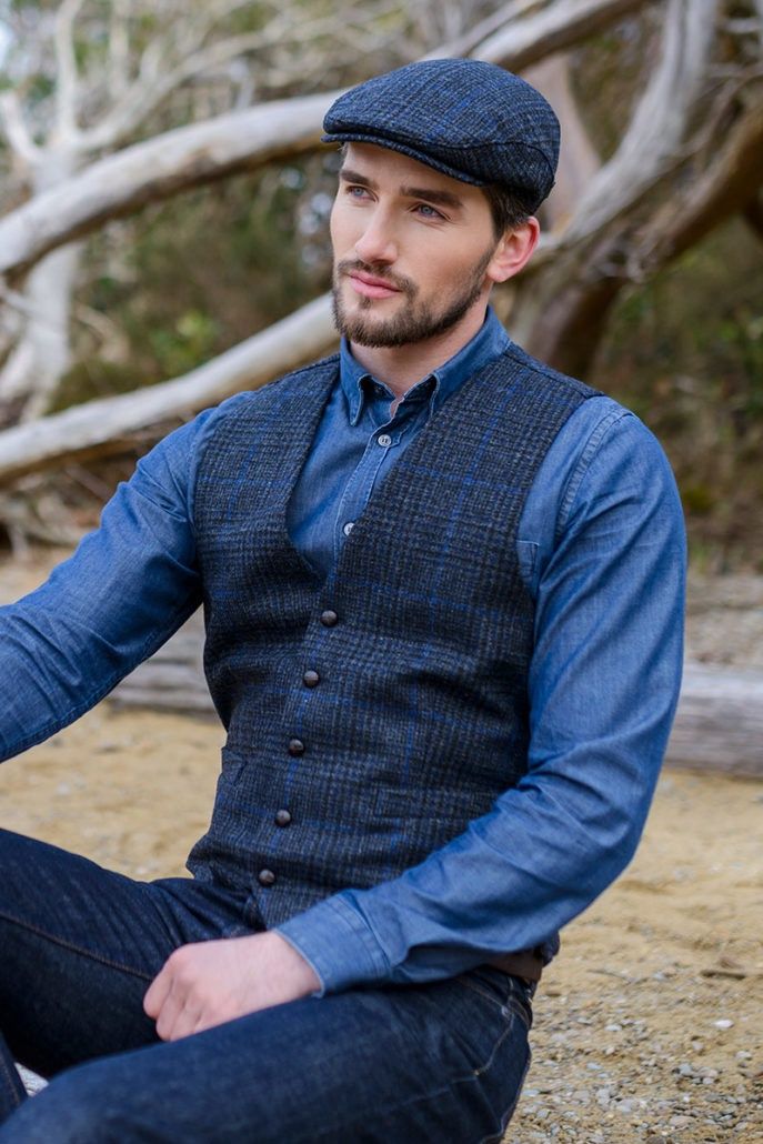 Mucros Tweed Waistcoat - Grey with Blue Stripe