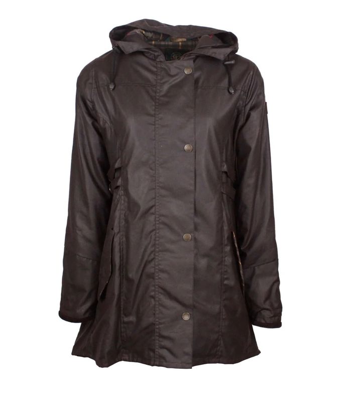 Katrina Hooded Wax Cotton Coat - Brown