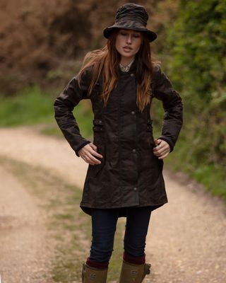 Katrina Hooded Wax Cotton Coat - Brown