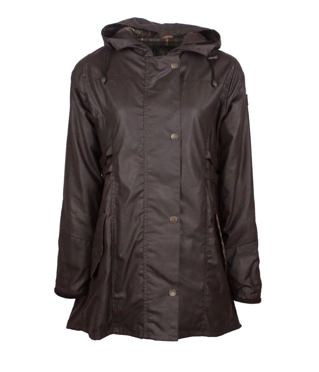 Katrina Hooded Wax Cotton Coat - Brown, Size: XS(8UK)