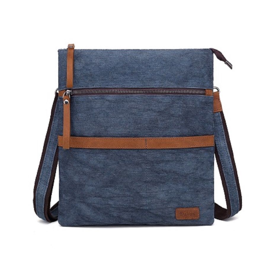 Small Cotton Linen Shoulder Bag - Blue