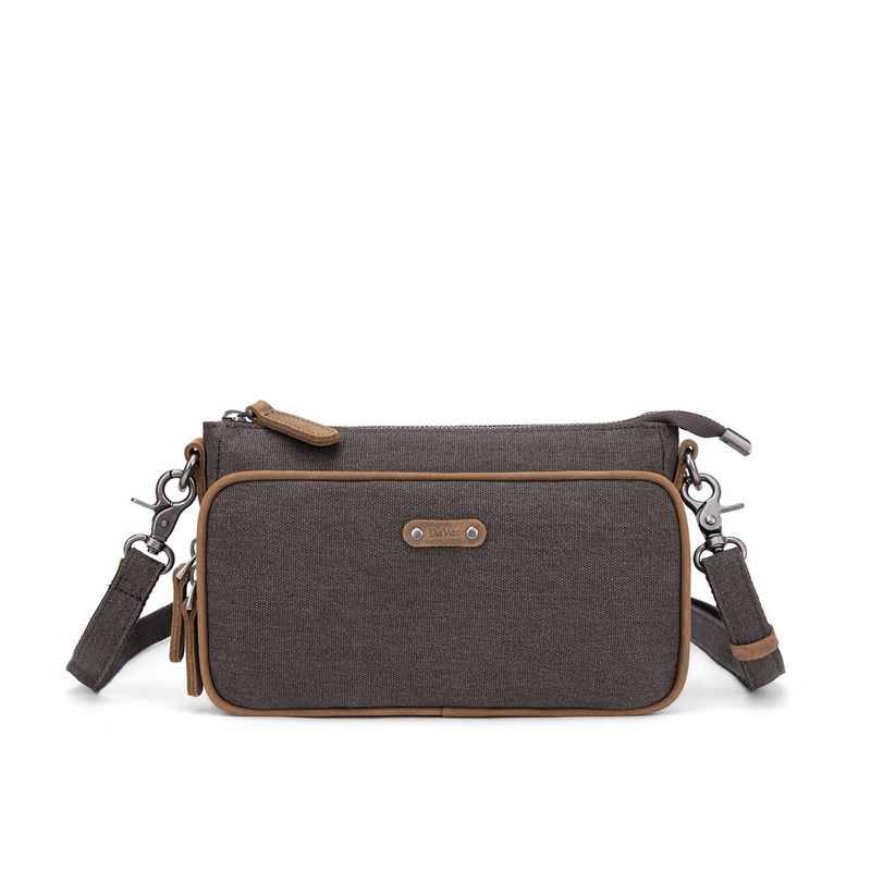 Small Waxed Canvas Shoulder Bag - Brown w/ trim