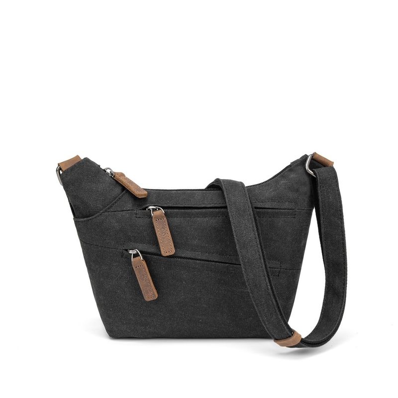 Small Waxed Canvas Shoulder Bag - Black