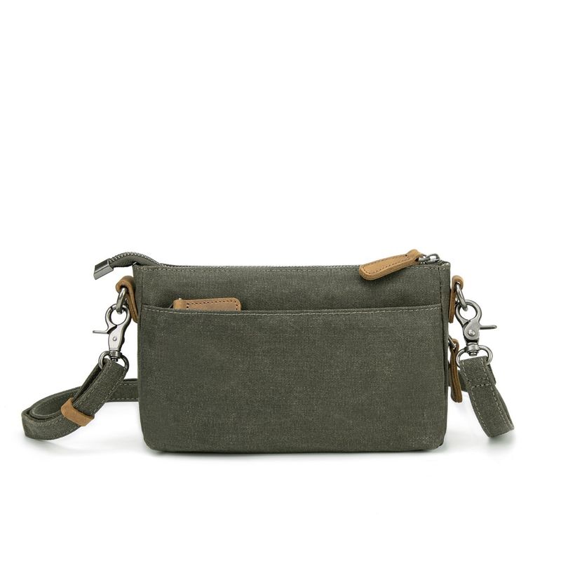 Small Waxed Canvas Shoulder Bag - Green w/ brown trim