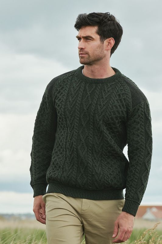 Sligo Crew Neck Sweater With Tweed - Army Green