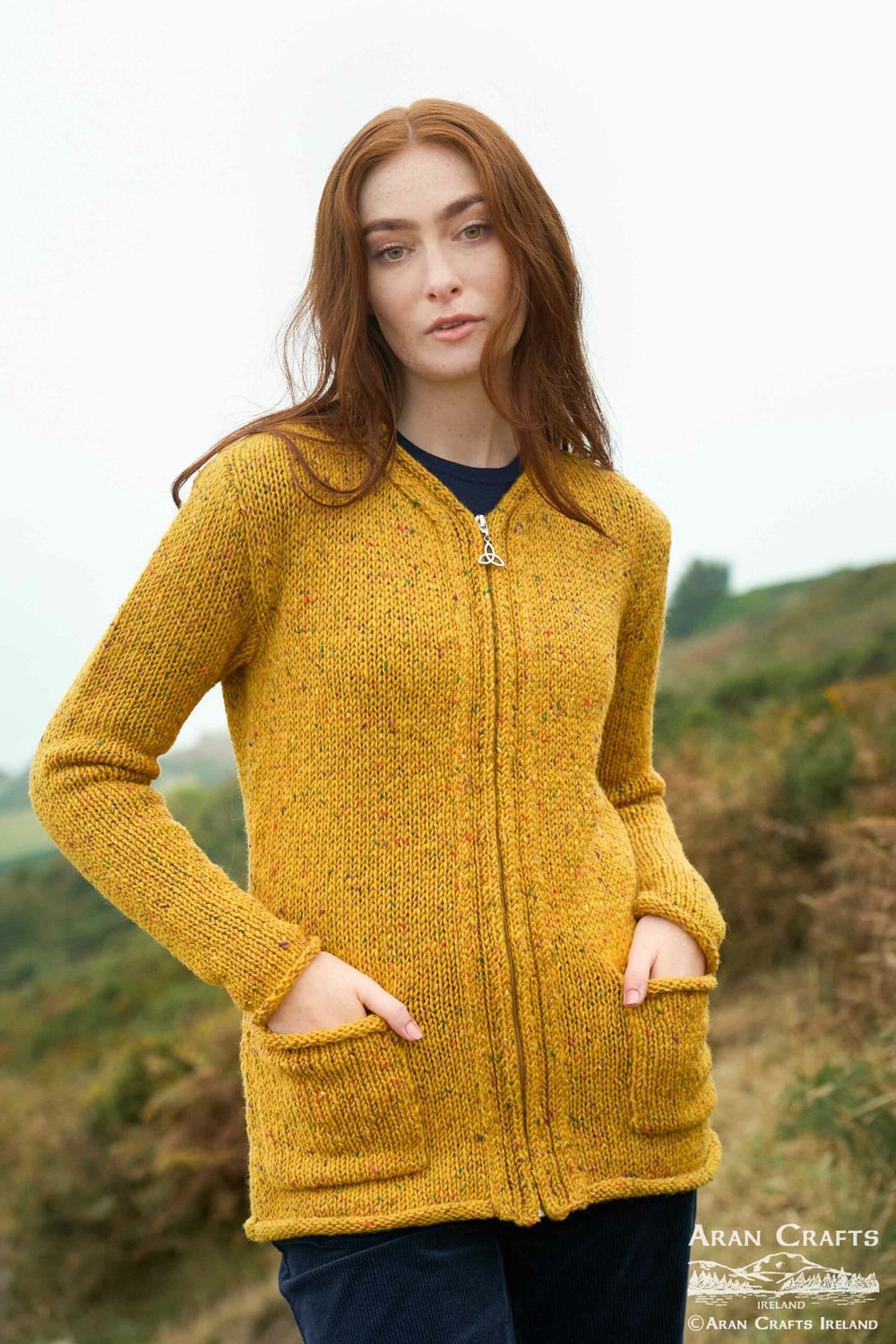 Inishowen Donegal Wool Zip Cardigan - Gold