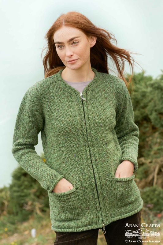 Inishowen Donegal Wool Zip Cardigan - Sage