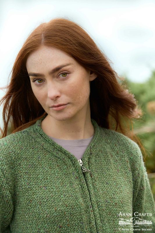 Inishowen Donegal Wool Zip Cardigan - Sage