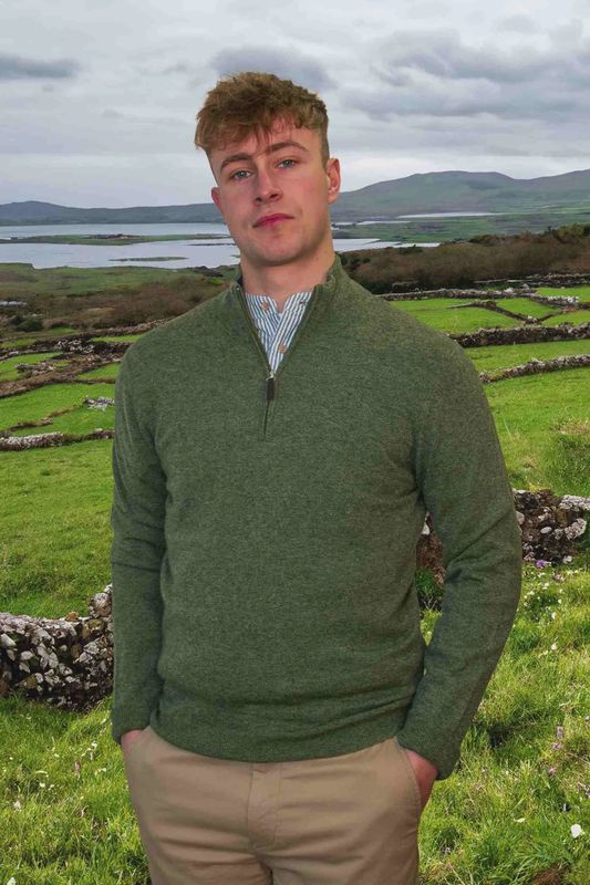 Lambswool Half Zip - Pesto Marl
