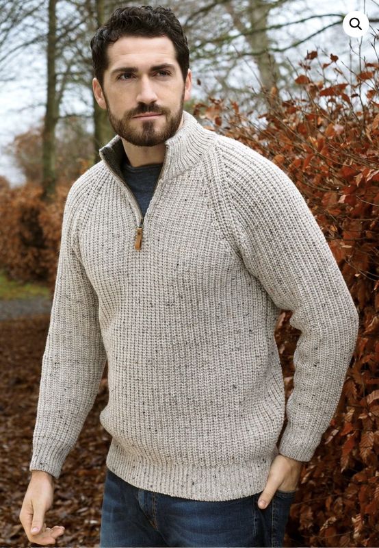 Spiddal Fisherman Rib Half Zip - Oatmeal