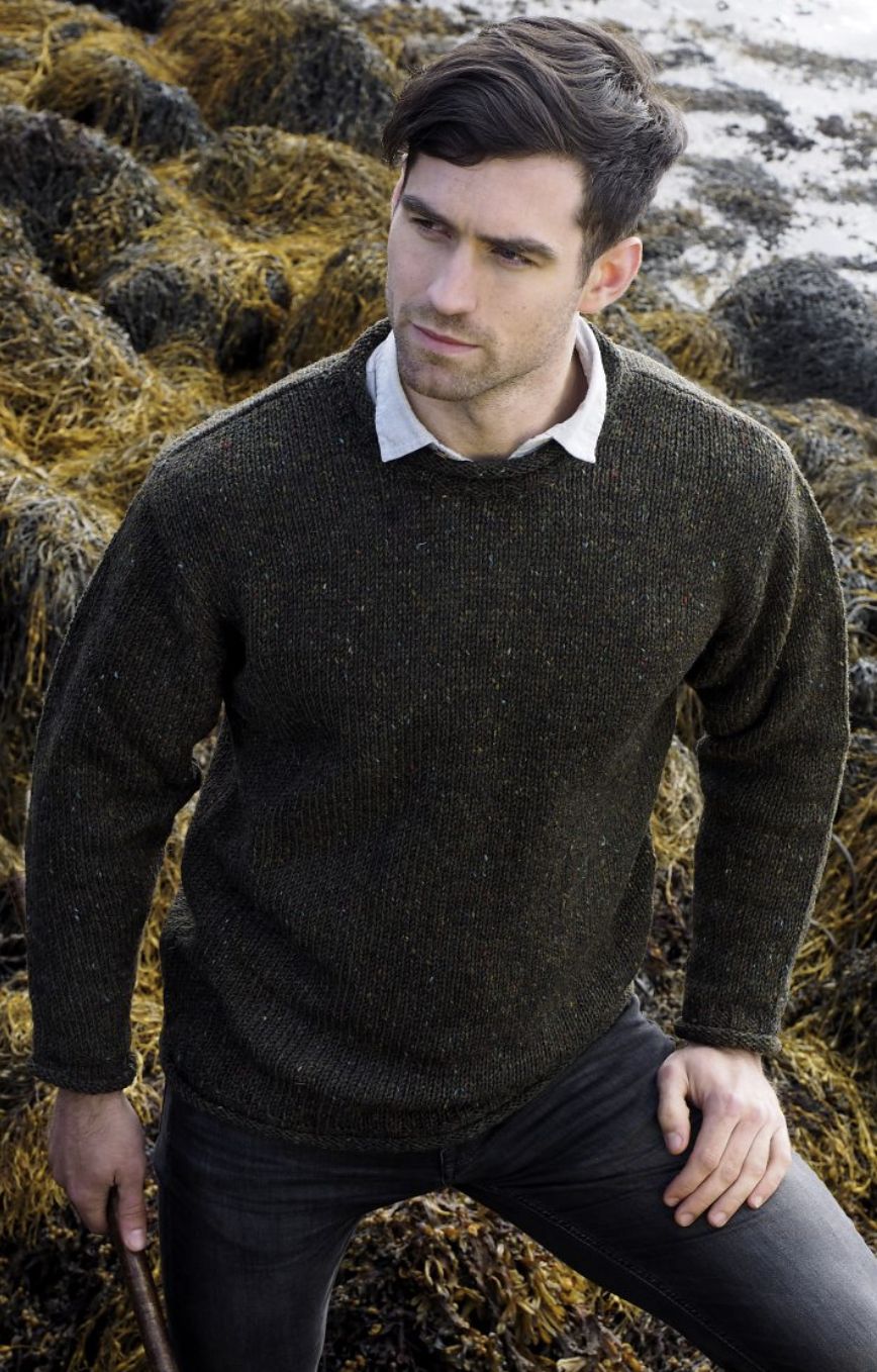 Donegal Curl Neck Sweater - Forest Green