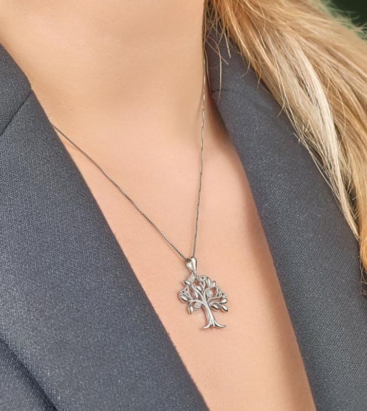Sterling Silver &amp; Cubic Zirconia Tree of Life Necklace