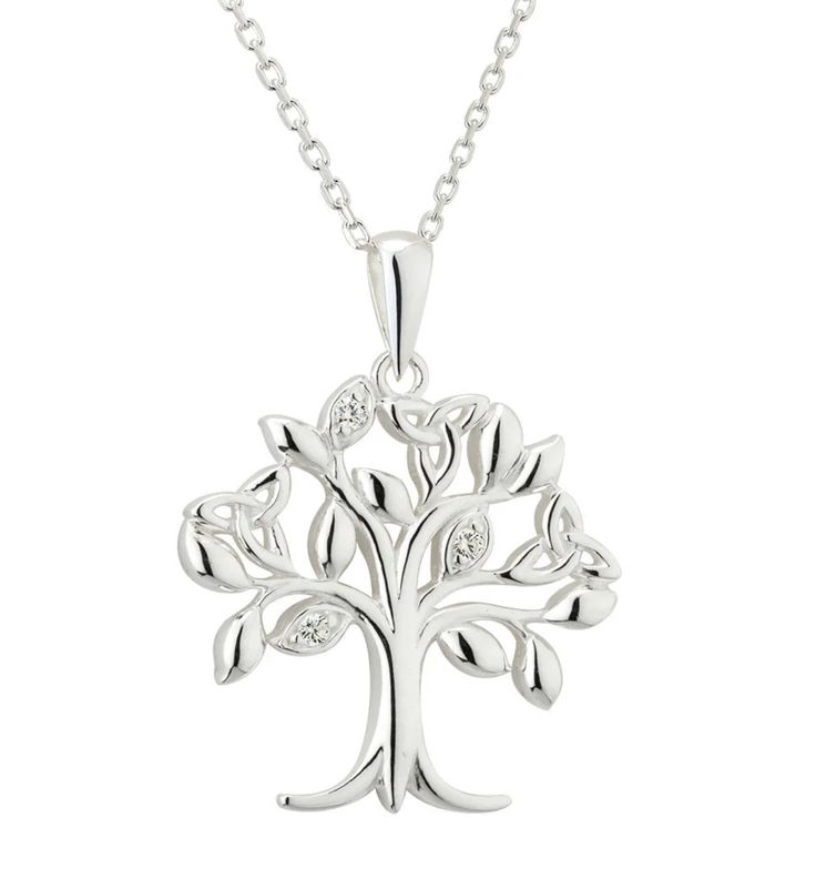 Sterling Silver &amp; Cubic Zirconia Tree of Life Necklace