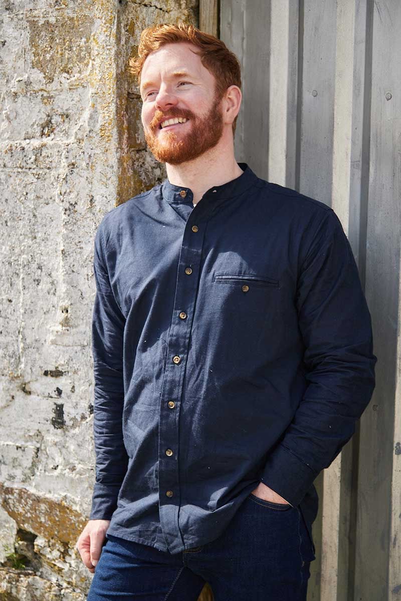 Lee Valley Linen Grandad Shirt - Navy