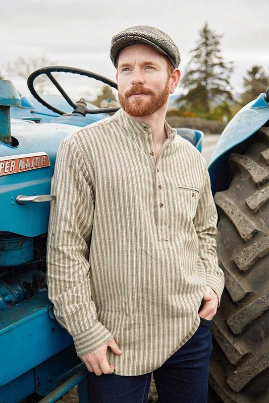 Lee Valley Grandfather Shirt - Beige Green Maroon Stripe