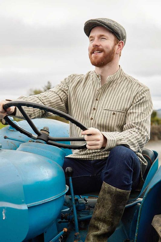 Lee Valley Grandfather Shirt - Beige Green Maroon Stripe
