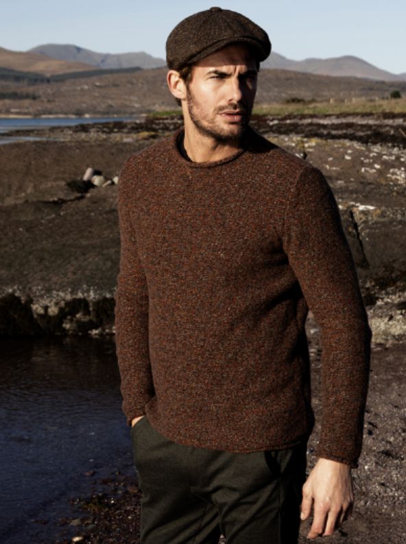 Semi Felted Crew Neck Jumper With Rolled Edges - Chestnut