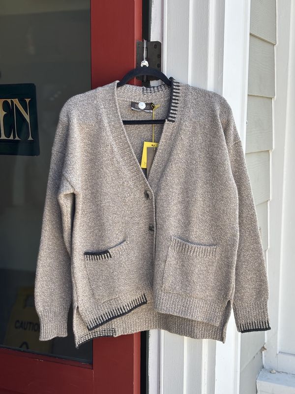 Cardigan With Blanket Stitch - Mushroom/ Charcoal