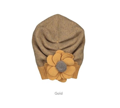 Pom Pom Slouchy with Flower, Colour: Gold